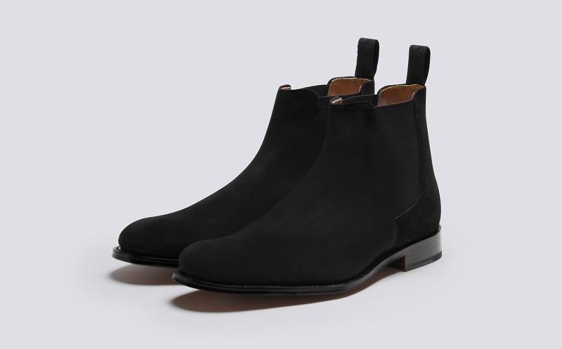 Grenson Declan Mens Chelsea Boots - Black Suede with a Leather Sole BR9345